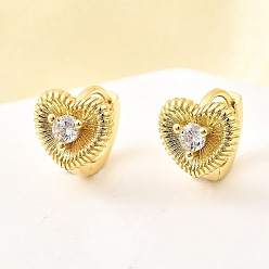 Настоящее золото 18K Серьги-кольца из латуни с микропаве и прозрачным кубическим цирконием в форме сердца, без свинца и без кадмия, долговечный, стойки покрытие, реальный 18 k позолоченный, 10x12x9.5 мм
