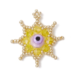 Желтый Подвески-звезды из стеклянного бисера, с круглой бусиной ручной работы от сглаза и гранеными стеклянными бусинами, желтые, 31x30x7.5 мм, отверстие : 1.5 мм