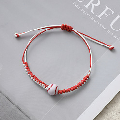 Sports Браслеты из вощеного шнура на спортивную тематику, Украшения из смоляных бусин для женщин и мужчин, красные, софтбол, 5.91~11.81 дюйм (15~30 см)