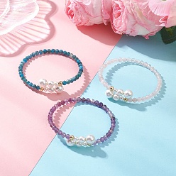 Смешанные камни Браслеты-манжеты с натуральными драгоценными камнями и бусинами, браслеты с крутящим моментом для женщин, с оболочкой жемчуг, внутренний диаметр: 2.15 дюйм (5.45 см)