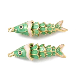 Средний Морско-зеленый Подвески из латуни микропаве с фианитами и эмалью, рыбы прелести, реальный 18 k позолоченный, средний морской зеленый, 35x11x10 мм, отверстие : 1.4 мм