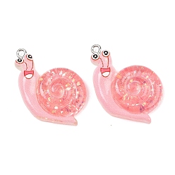 Snail Подвески из прозрачной и непрозрачной смолы, с платиновыми железными петлями и блестящей пудрой, улитка, 25.5x29x7 мм, отверстие : 2 мм