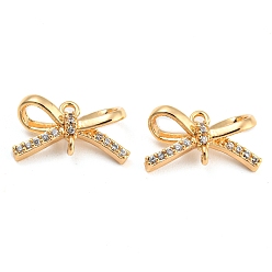 Настоящее золото 18K Шармы-соединители из латуни с микропаве из прозрачного кубического циркония, без кадмия, без никеля и без свинца, бантом ссылки, реальный 18 k позолоченный, 7.5x14x5 мм, отверстие : 1 мм