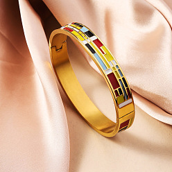 Разноцветный 304 из нержавеющей стали эмаль браслеты, шарнирные браслеты для женщин, ионное покрытие (ip), реальный 18 k позолоченный, красочный, внутренний диаметр: 2-3/8 дюйм (6 см)