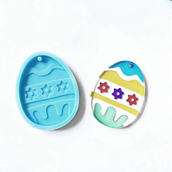 Светло-Голубой Пищевые подвесные силиконовые формы, инструменты для выпечки, для украшения торта поделки, цвет шоколада, конфеты плесень, Пасхальная тема, яйцо с цветком, Небесно-голубой, 55x56.5x7 мм, отверстие : 3.6 мм, внутренний диаметр: 65x49 мм
