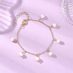 Настоящее золото 18K Браслеты с подвесками из натурального культивированного пресноводного жемчуга, латунные кабельные цепи браслеты для женщин, с 304 нержавеющей стали, реальный 18 k позолоченный, 7-1/4 дюйм (18.5 см)