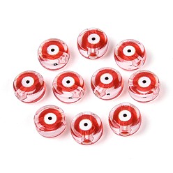 Красный Печатные прозрачные акриловые бусины, плоские круглые с сглаза, красные, 7x4 мм, отверстие : 1.8 мм