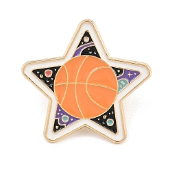 Basketball Эмалевые булавки, булавки для лацканов из сплава для одежды рюкзака, золотой свет, баскетбол, 27.5x28.5 мм