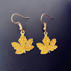 Золотистый Серьги с подвесками из сплава кленового листа с эмалью, золотые, золотые, 40x20 мм