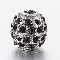 Schwarz 304 Edelstahl Strass-Perlen, Runde, Schwarz, 10 mm, Bohrung: 3 mm