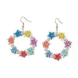 Colorful Non-magnetic Hematite and Polymer Clay Pendants Earrings, Flower, Golden, Colorful, 60x45mm