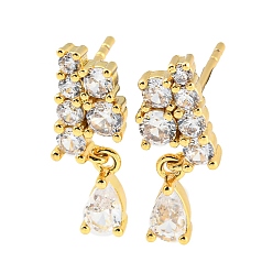 Real 18K Gold Plated Rack Plating Brass Cubic Zirconia Grape Shape Dangle Stud Earrings, Long-Lasting Plated, Lead Free & Cadmium Free, Real 18K Gold Plated, 16x6mm
