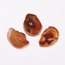 Saddle Brown Natural Slice Agate Cabochons, Nuggets, Dyed, Saddle Brown, 48~80x30~65x3~4mm
