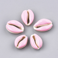 Pink Бусины из натуральной каури, с эмалью, нет отверстий / незавершенного, розовые, 20~26x13~18x5~7 мм