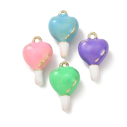 (52) Непрозрачная лаванда Подвески из эмали и сплава, сердце прелести, золотые, разноцветные, 18x11x7 мм, отверстие : 1 мм