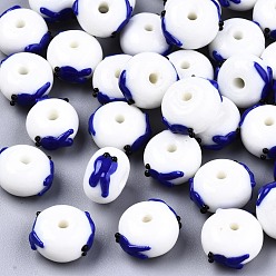 Blau Handgemachte Glasperlen holprige, Abakus mit Goldfisch, Blau, 14~15x12~13x8~9 mm, Bohrung: 2 mm