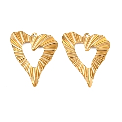 Golden 304 Stainless Steel Pendants, Textured Heart Charms, Golden, 34x30x3mm, Hole: 1.5mm