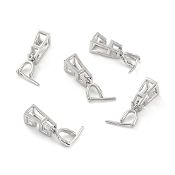 Platinum Anti-Tarnish Rhodium Plated 925 Sterling Silver Ice Pick Pinch Bails, Hollow Trapezoid, Platinum, 9x5x4mm, Hole: 7x3mm, Inner Diameter: 4x2mm, Pin: 0.5mm