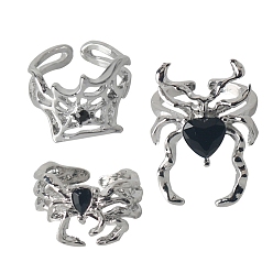 Реактивный Самолет Кольца-манжеты для женщин со стразами из сплава паутины и паука, платина, струя, Spider: 20x12 мм, регулируемый, 3 шт / комплект