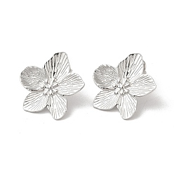 Stainless Steel Color 304 Stainless Steel Stud Earrings, Flower, Stainless Steel Color, 25x25mm