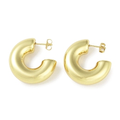 Настоящее золото 18K Ионное покрытие (ip) 304 серьги-гвоздики из нержавеющей стали для женщин, тороидальный, реальный 18 k позолоченный, 31x10 мм