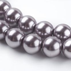 Rosy Brown Eco-Friendly Dyed Glass Pearl Round Beads Strands, Grade A, Cotton Cord Threaded, Rosy Brown, 8mm, Hole: 0.7~1.1mm, about 52pcs/strand, 15 inch