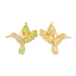 Лайм 304 нержавеющей стальной эмали подвески, со стразами, реальный 18 k позолоченный, невеста очарование, желто-зеленые, 29x26.5x3 мм, отверстие : 1.4 мм