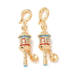 Настоящее золото 18K Латунь с эмалированными дужками, погремушка, за половину пробурено бисера, стойки покрытие, долговечный, реальный 18 k позолоченный, 37.5 мм, штифты : 0.6 мм