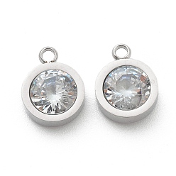 Нержавеющая Сталь Цвет 304 из нержавеющей стали амулеты горный хрусталь, плоско-круглые, кристалл, цвет нержавеющей стали, 12x9x4 мм, отверстие : 1.8 мм