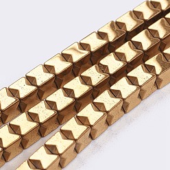 с Золотистым Покрытием Гальванизировать немагнитных синтетический гематит бисер пряди, бисер нитей, кубические, с золотым покрытием, 4x4x4 мм, отверстие : 0.5 мм, около 107 шт / нитка, 16.1 дюйм (41 см)