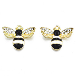 Белый Стойки обшивки сплава эмали подвески, с кристально горный хрусталь, без кадмия, без никеля и без свинца, золотой свет, Пчелы, белые, 19x23x5 мм, отверстие : 1.4 мм