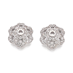 Платина Колпачки для бусин из прозрачного кубического циркония из латуни, цветок, платина, 10x9x3.5 мм, отверстие : 1.2 мм