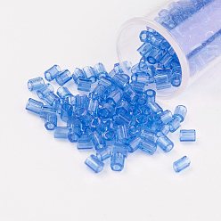 Deep Sky Blue 11/0 Two Cut Round Hole Glass Seed Beads, Hexagon, Transparent Colours, Deep Sky Blue, 2x2mm, Hole: 0.5mm, about 41000pcs/pound
