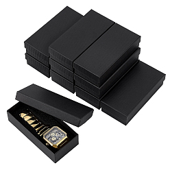 Black Striped Textured Cardboard Paper Single Watch Packing Boxes, Rectangle, Black, 13.2x6x3.3cm