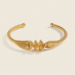 Plaqué 18K Or Véritable 304 Bracelets manchettes spirales ouvertes en acier inoxydable pour femmes, réel 18 k plaqué or, diamètre intérieur: 2.32 pouce (5.9 cm)