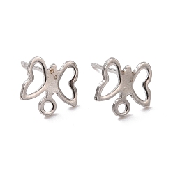 Нержавеющая Сталь Цвет Не тускнеет 201 фурнитура для сережек-гвоздиков из нержавеющей стали, с горизонтальной петлей и 316 штифтом из нержавеющей стали, бабочка, цвет нержавеющей стали, 9x10 мм, отверстие : 1.4 мм, штифты : 0.7 мм