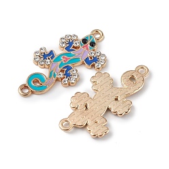 Colorful Alloy Enamel Connector Charms, Lizard Links with Crystal Rhinestone, Light Gold, Cadmium Free & Nickel Free & Lead Free, Colorful, 30x16x2mm, Hole: 1.6mm