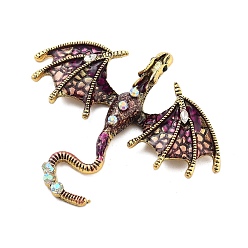 Средний Фиолетово-красный Сплав горный хрусталь кабошоны, дракон, античное золото , средне фиолетовый красный, 57x67.5x9 мм