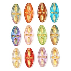 (52) Непрозрачная лаванда Краска для выпечки и стеклянные бусины, инкрустированные золотым металлом, овальные, разноцветные, 20x9.5x3.7 мм, отверстие : 1 мм