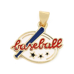 Word Baseball Alloy Enamel Pendants, Golden, Word Charms, 17.5x20.5x2mm, Hole: 4x3mm