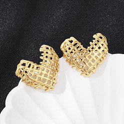 Настоящее золото 14K 304 из нержавеющей стали серьги, ионное покрытие (ip), плетеное сердце, реальный 14 k позолоченный, 25x28.5 мм