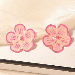 Светло-Вишневый Цветок сплава эмали серьги стержня, золотые, светло-вишневый, 35 мм