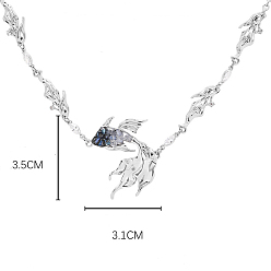 Платина Ожерелья с подвесками из сплава и стекла в виде синей рыбы, платина, 15.75 дюйм (40 см)