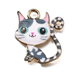 Светлый Стально-синий Подвески из эмали и сплава, золотые, милый кошачий талисман, светло-стальной синий, 24.5x21.5x1.5 мм, отверстие : 2.5 мм