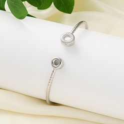 Плоский Круглый Открытый браслет-манжета из прозрачного кубического циркония, украшения из латуни для женщин, долговечный, стойки покрытие, без свинца и без кадмия, платина, плоско-круглые, внутренний диаметр: 2-5/8 дюйм (6.65 см)