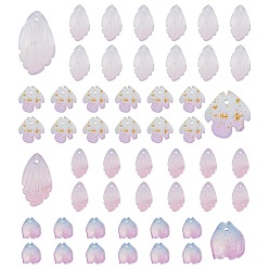 Mixed Color 80Pcs 4 Style Glass Pendants, with Glitter Powder, Petaline, Mixed Color, 20pcs/style