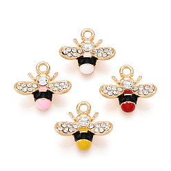 (52) Непрозрачная лаванда Rhinestone сплава и эмали подвески, Пчелы, золотые, разноцветные, 15.5x17x6 мм, отверстие : 2 мм