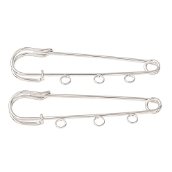 Platine Broches épingles de sûreté en fer, épingles à kilt à triple boucle, platine, 21x70x6mm, Trou: 3.5mm