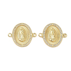 Настоящее золото 18K Религия латунь микро паве прозрачный кубический цирконий овал с соединителем Девы Марии подвески, стойки покрытие, без свинца и без кадмия, долговечный, реальный 18 k позолоченный, 19.5x23x2.5 мм, отверстие : 1.6 мм