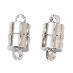 Platinum Brass Magnetic Clasp with Loop, Column, Cadmium Free & Lead Free, Rack Plating, Long-Lasting Plated, Platinum, 13x6mm, Hole: 2mm